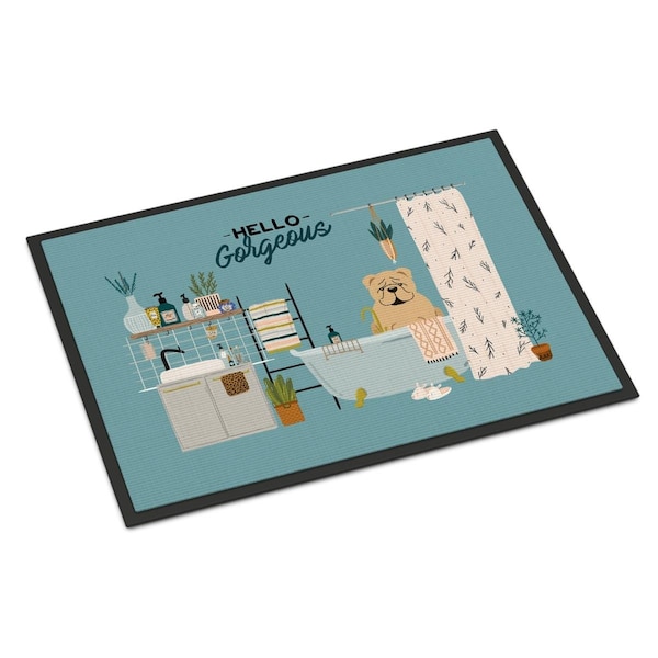 Carolines Treasures 24 x 36 in. Fawn English Bulldog in Bathtub Indoor or Outdoor Mat CK7546JMAT - main